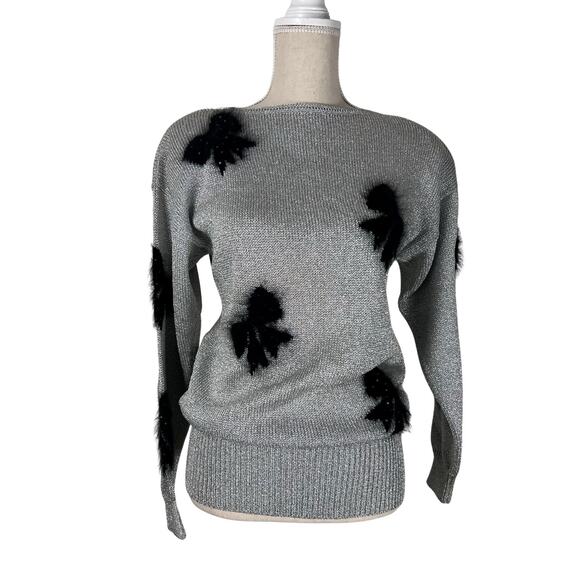 Smith St. John Sweaters - Vintage Smith St. John Metallic Lurex Holiday Sweater Bow Pearl Glam M